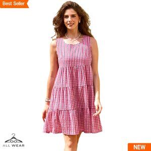 Sleeveless Tiered Swing Dress Flowy Casual Sundress Plaid Gingham Summer